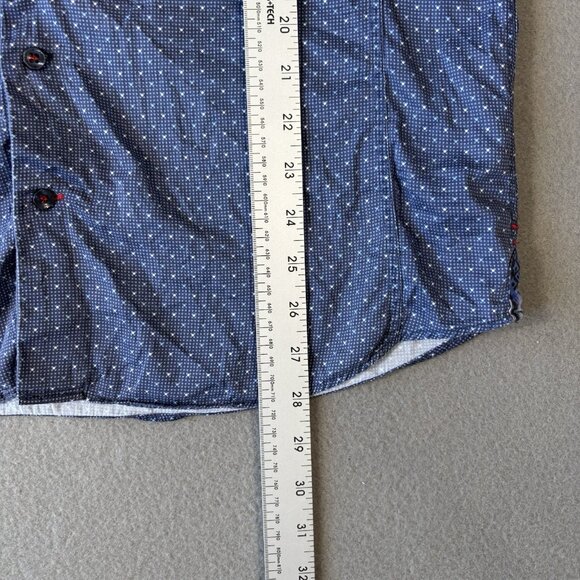 Au Noir Mens Button Up Shirt Size 4 Blue Polka Dot Flip Cuff Going Out Faded - Picture 10 of 16